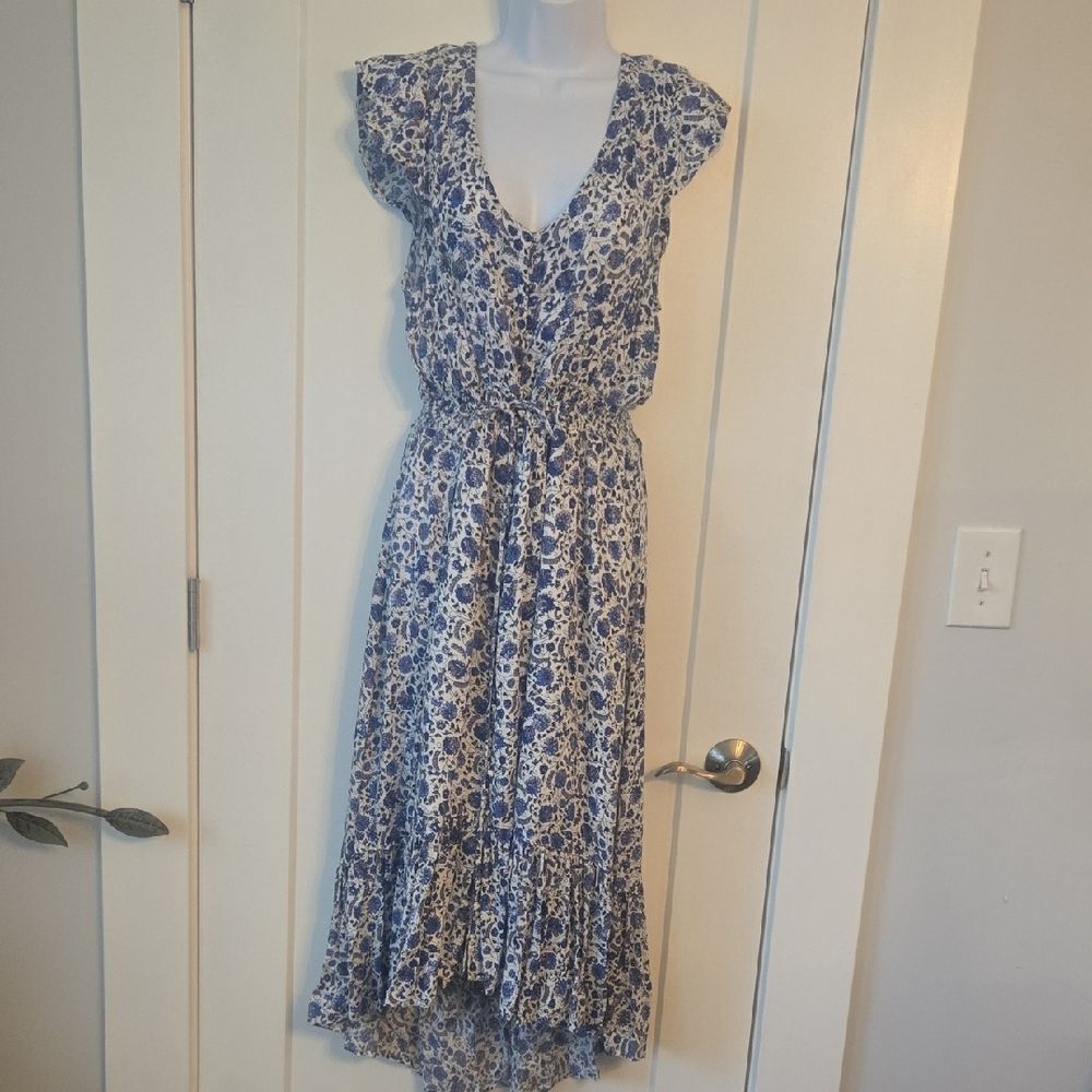 Lucky Brand Blue and White Midi Dress with Elegant Silhouette - Picture 1 of 12
